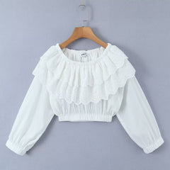 Organza-Jacquard, ultrakurzes, hohe Taille, lange Ärmel, kleines Set