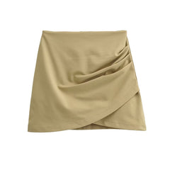 Slit Hemline Hem Pleated Skirt Irregular Asymmetric Office Simple Skirt