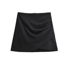 Slit Hemline Hem Pleated Skirt Irregular Asymmetric Office Simple Skirt