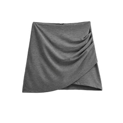 Slit Hemline Hem Pleated Skirt Irregular Asymmetric Office Simple Skirt