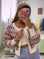 Fall Long Sleeve Floral Casual Single Breasted Cardigans