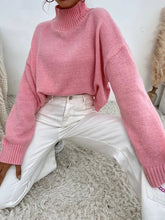 Herbst Langarm Rosa Solid Mock Neck Casual Pullover