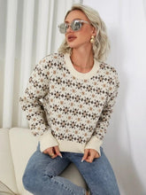 Pull jacquard décontracté à manches longues et col ras du cou pour l'automne