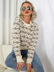 Pull jacquard décontracté à manches longues et col ras du cou pour l'automne