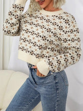 Lässiger Jacquard-Pullover mit langen Ärmeln und Rundhalsausschnitt für den Herbst