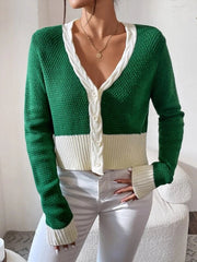 Fall Long Sleeve Color Block Short Casual Cardigans