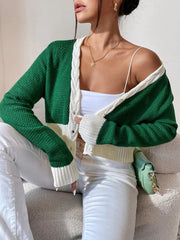 Fall Long Sleeve Color Block Short Casual Cardigans