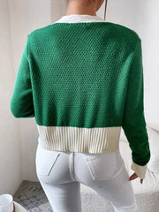 Fall Long Sleeve Color Block Short Casual Cardigans