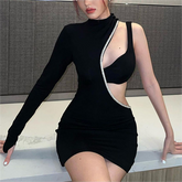 One-Shoulder Hollow Out Cutout Strass Kleid Slim Fit Party