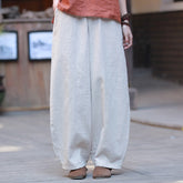 Pantalon de yoga ample en coton et lin, style rétro, grande taille, couleur unie, coutures en ramie