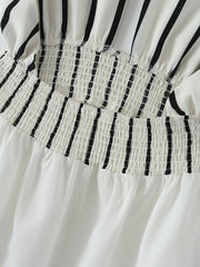 Halter Striped Contrast Color Lace up Cinched Patchwork Dress