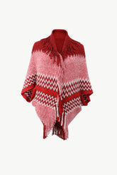 Chevron Dolman Sleeve Fringed Poncho