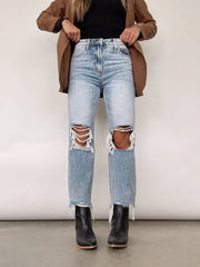 Retro High Waist Ripped Straight Jeans