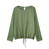 Casual Pocket Decoration Draped Long Sleeved Shirt High Waist Trousers Suit
