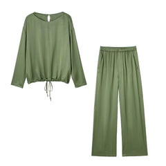 Casual Pocket Decoration Draped Long Sleeved Shirt High Waist Trousers Suit