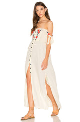 Bohemian Vacation Embroidered Dress Collar Shoulder Hanging Long Dress