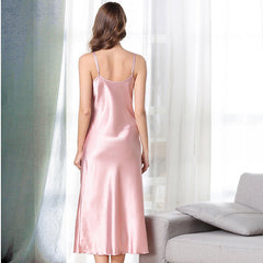 Artificial Silk Nightdress Cami Dress V-neck Long Pajamas Home satin pajamas satin sleepwear