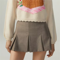 High Waist Solid Color Wide Pleated Skirt Pantskirt