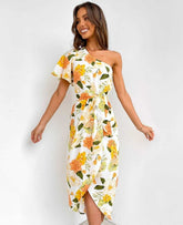 Printed Lace up Asymmetric Dress