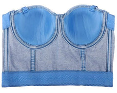 Korsett mit Stäbchen, Denim-Camisole, kurz, schmale Passform, rückenfrei, Innenbekleidung, Base-Tube-Top, Unterwäsche, Oberbekleidung