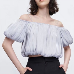 Plissiertes, raffiniertes, stilvolles, einfarbiges, schulterfreies Camisole-Oberteil
