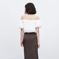 Plissiertes, raffiniertes, stilvolles, einfarbiges, schulterfreies Camisole-Oberteil