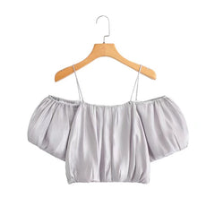 Plissiertes, raffiniertes, stilvolles, einfarbiges, schulterfreies Camisole-Oberteil