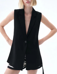Wind Black Slit Vest Casual Office Vest
