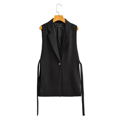 Wind Black Slit Vest Casual Office Vest