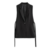 Wind Black Slit Vest Casual Office Vest