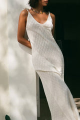 V neck Mid Length Hollow Out Cutout Knitted Tie Strap Dress