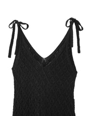 V neck Mid Length Hollow Out Cutout Knitted Tie Strap Dress