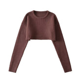 Pure College Lazy Cropped Outfit Sneaky Pullover Rundhals Weicher Klebriger Strickpullover Kurzes Top