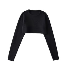 Pure College Lazy Cropped Outfit Sneaky Pullover round Neck Soft Glutinous Knitted Sweater Short Top