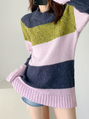 Fall Bold Stripes Casual Turtleneck Pullover