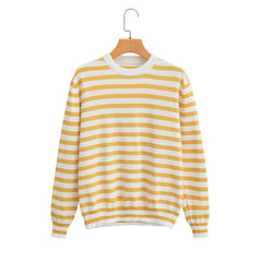 Long Sleeved Simple Top Yellow White Striped Sweater