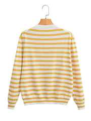 Long Sleeved Simple Top Yellow White Striped Sweater