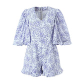 Early V neck Lace up Waist Controlled Slimming Casual Romper
