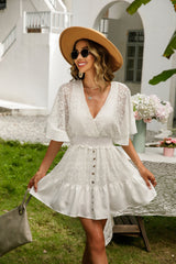 Bohemian Vacation Lace Mosaic Bat Sleeve Dress