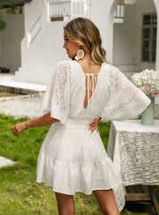 Bohemian Vacation Lace Mosaic Bat Sleeve Dress