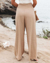 Cotton Linen Solid Color Elastic Waist Wide Leg Pants Casual Pants Trousers