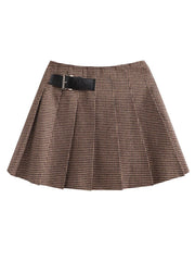F00168830 Coffee Plaid Pleated Skirt Early Plaid Skirt