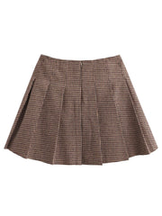 F00168830 Coffee Plaid Pleated Skirt Early Plaid Skirt