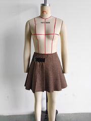 F00168830 Coffee Plaid Pleated Skirt Early Plaid Skirt