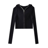 Cardigan en tricot à capuche, coupe ajustée, fermeture éclair, manches longues, manteau pull