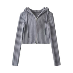 Cardigan en tricot à capuche, coupe ajustée, fermeture éclair, manches longues, manteau pull