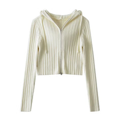 Cardigan en tricot à capuche, coupe ajustée, fermeture éclair, manches longues, manteau pull