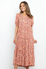 Crewneck Ruffled Edge Puff Sleeves Dress