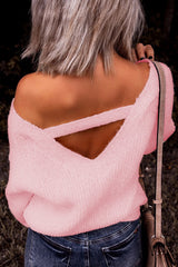 Rosa Strickpullover mit Cut-Outs