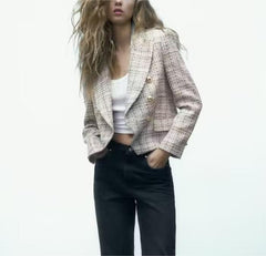 F00171026 Casual Textured Double Breasted Blazer